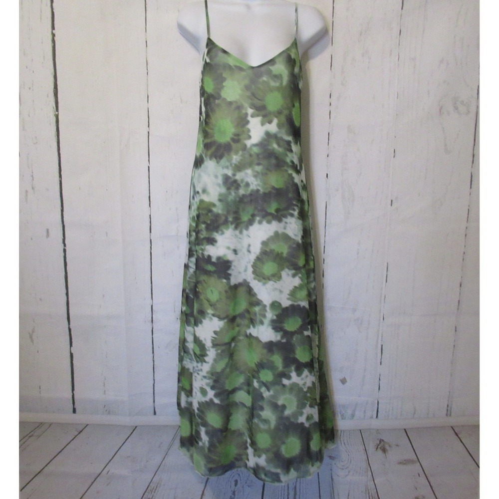 New Motel Rocks Dress L Mesh Green Floral Midi Maxi Boho Hippie Festival